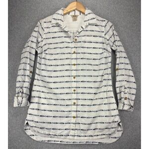 Duluth Trading Co. Hemp / Cotton Fish Print Button Down Shirt Womens‎ Size XS